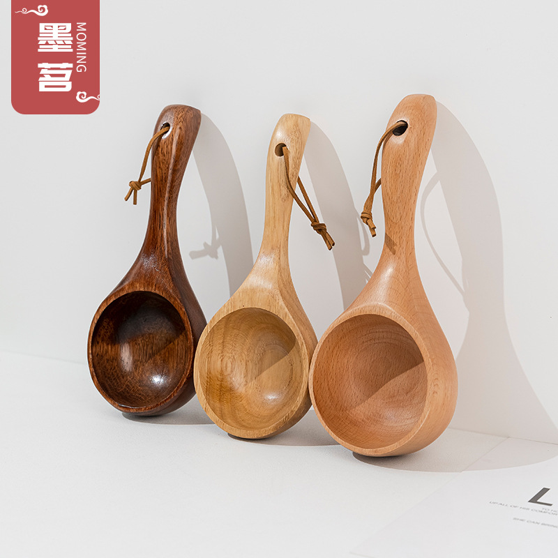 Red de Internet Cuchara creativa de arroz seco Cuchara de agua práctica para uso doméstico japonés Mango largo de madera entera Cuchara de arroz Cuchara de papilla de madera