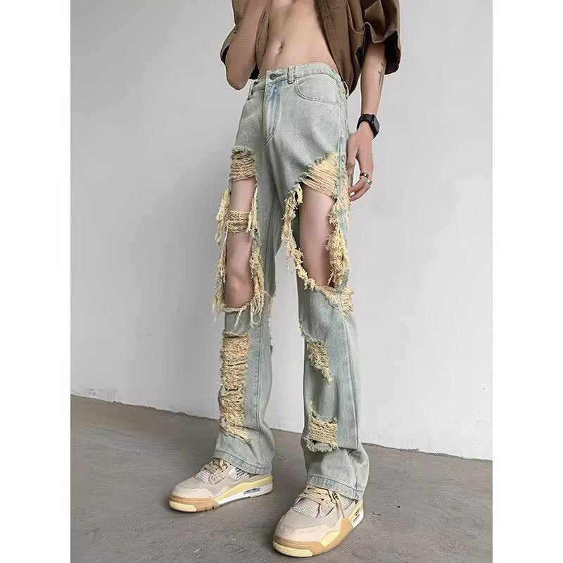 boy Beggar Super Ripped Jeans For Men Summer Thin Hip-Hop Trey Bra High Street Vibe European A American Long Pants_viptrois.com
