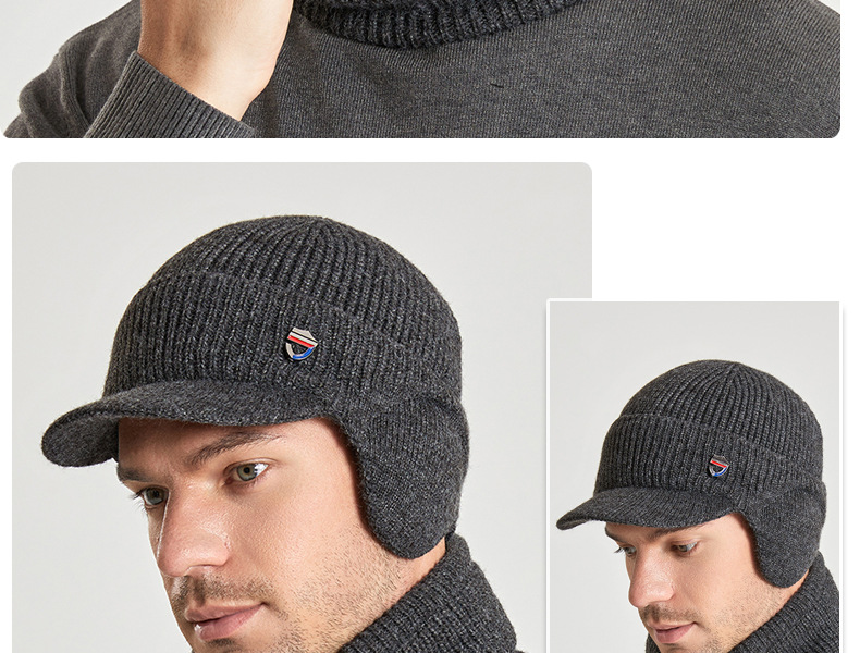 9148 Winter warme oorbescherming nekset plus pluche wollen gebreide herenmuts_voghion.com