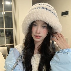 毛绒绒显脸小毛线帽女秋冬季大头围保暖防寒可爱绑带护耳雷锋帽子