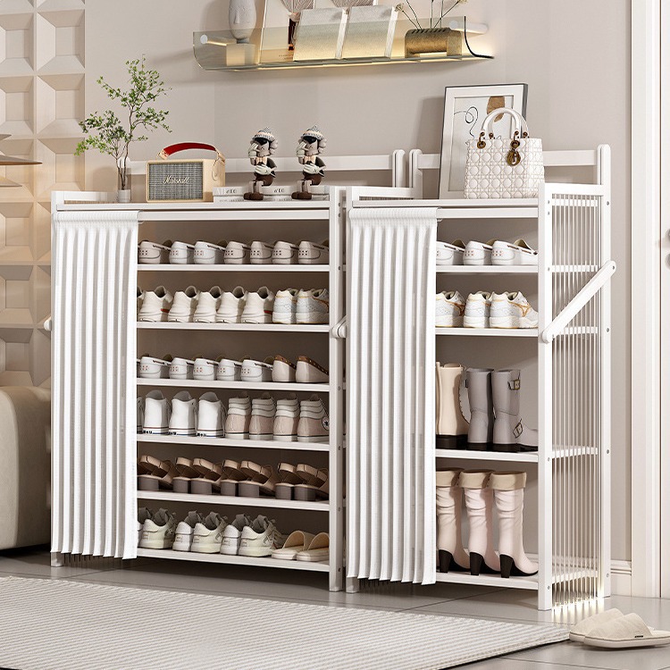 Acrylic with Door Curtain Folding Shoe Rack, No Installation Required, Entryway Shoe Storage Cabinet, Multi-layer Dustproof Shoe Organizer, Wholesale