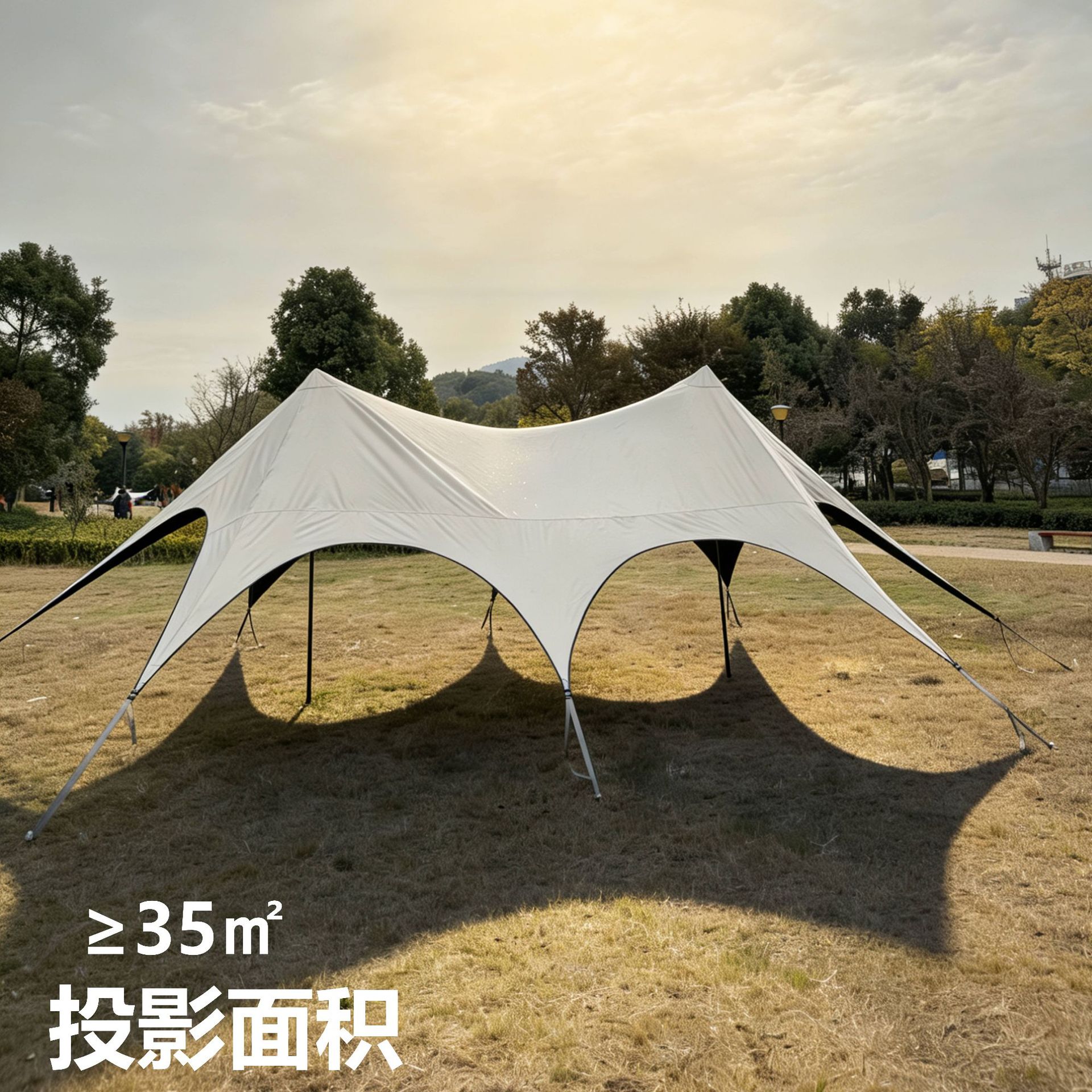 Outdoor Primitive Camping Tarp Tent Double-Peak Tarp Camping Sun Protection Rainproof Black Glue Windless Rope Sunshade Canopy