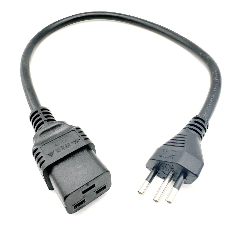 inmetro巴西三插16A横孔品字尾c19 L型90度弯头C13空调电脑电源线