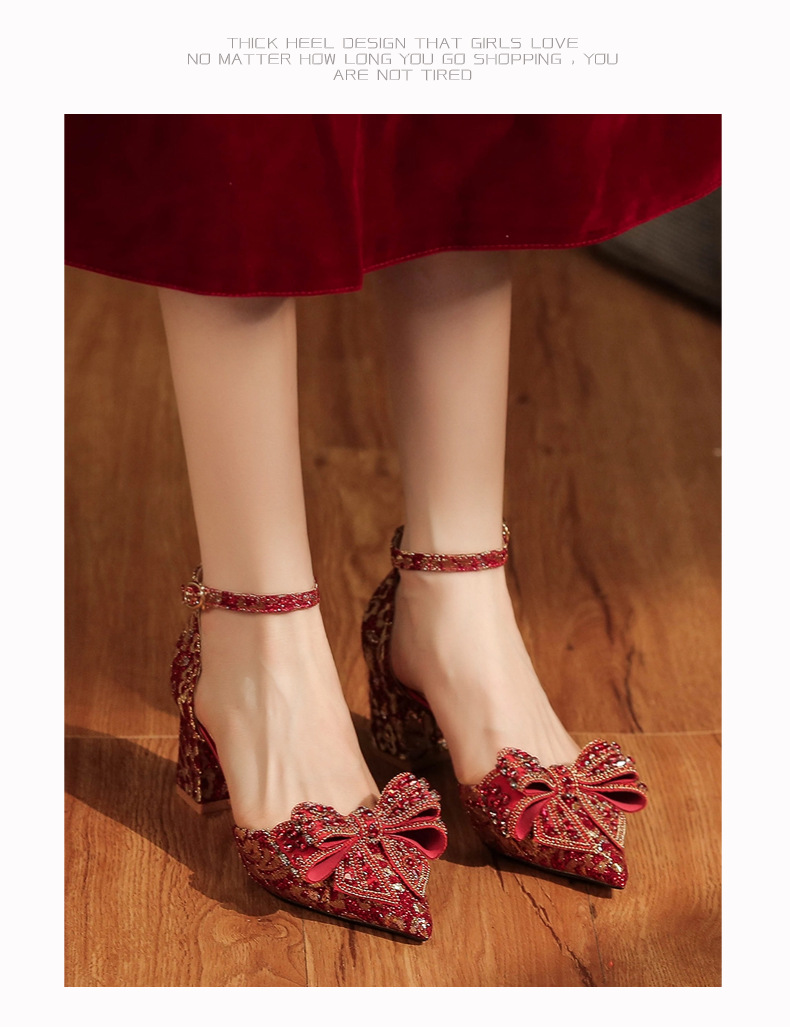6666F-016 Scarpe eleganti con tacco alto e cinturino cavo con fiocco per abito da banchetto nuziale_voghion.com