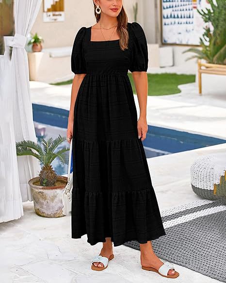 Women's Regular Dress Simple Style Square Neck Backless Short Sleeve Solid Color Maxi Long Dress Holiday Daily display picture 14