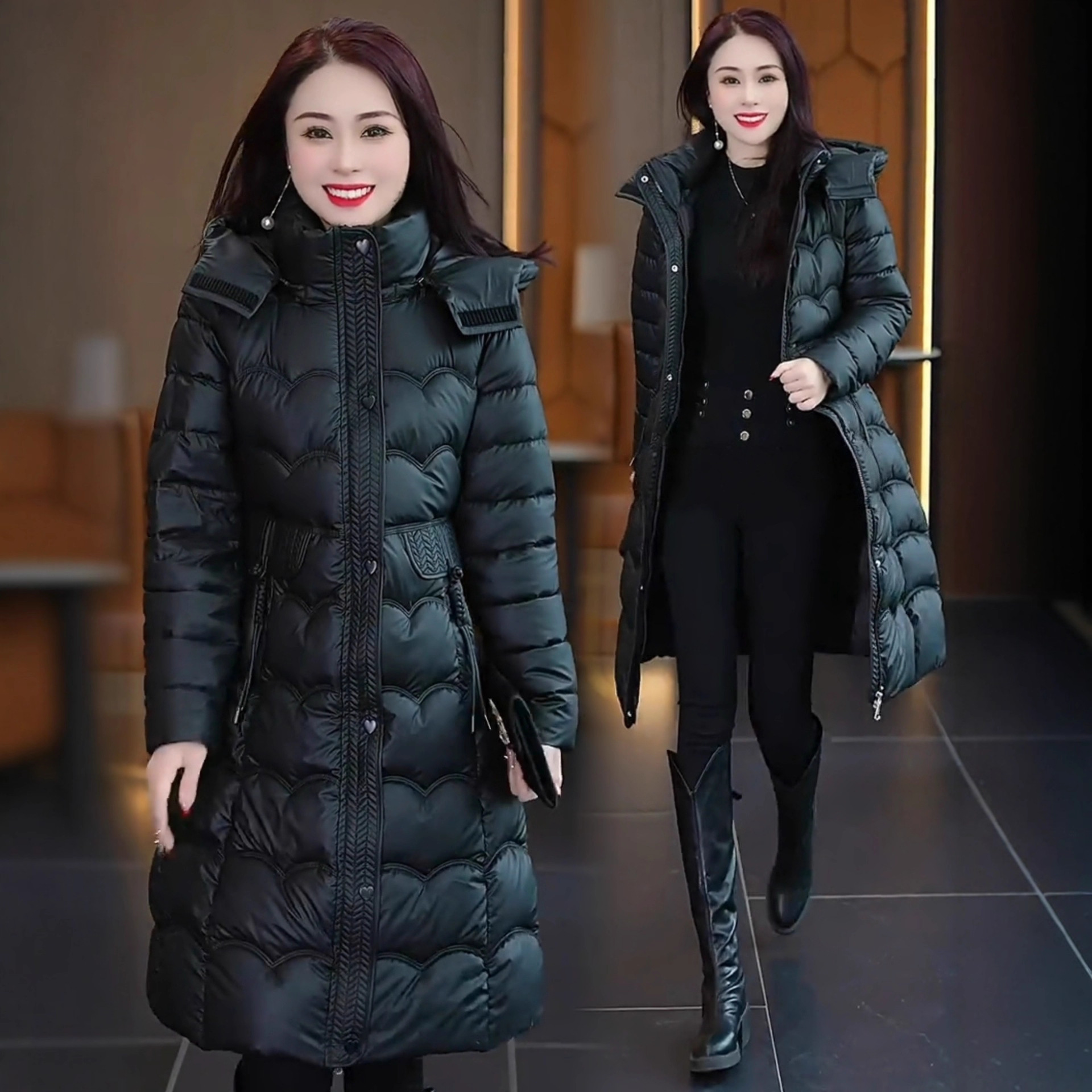 时尚加厚保暖棉服女冬季新款气质显瘦棉子中长款可拆卸帽棉衣外套