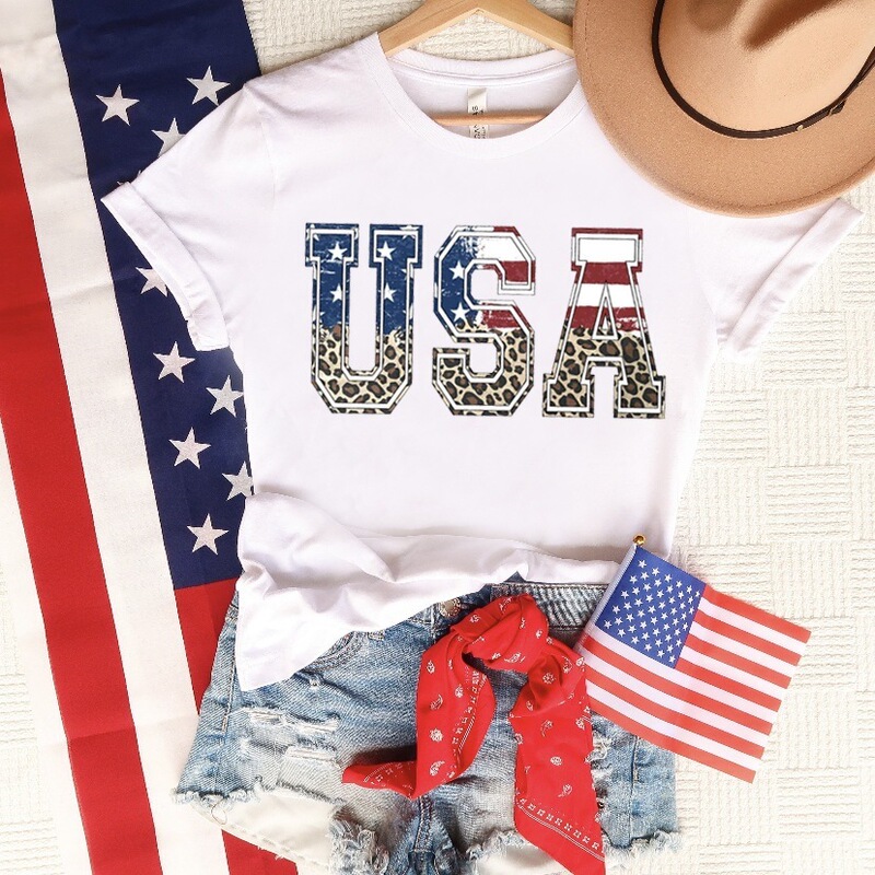 In-Stock American July 4Th Patriotic Clothing Casual Summer T-Shirt Fashion Women's Leopard Print European Hot-Selling T-Shirt