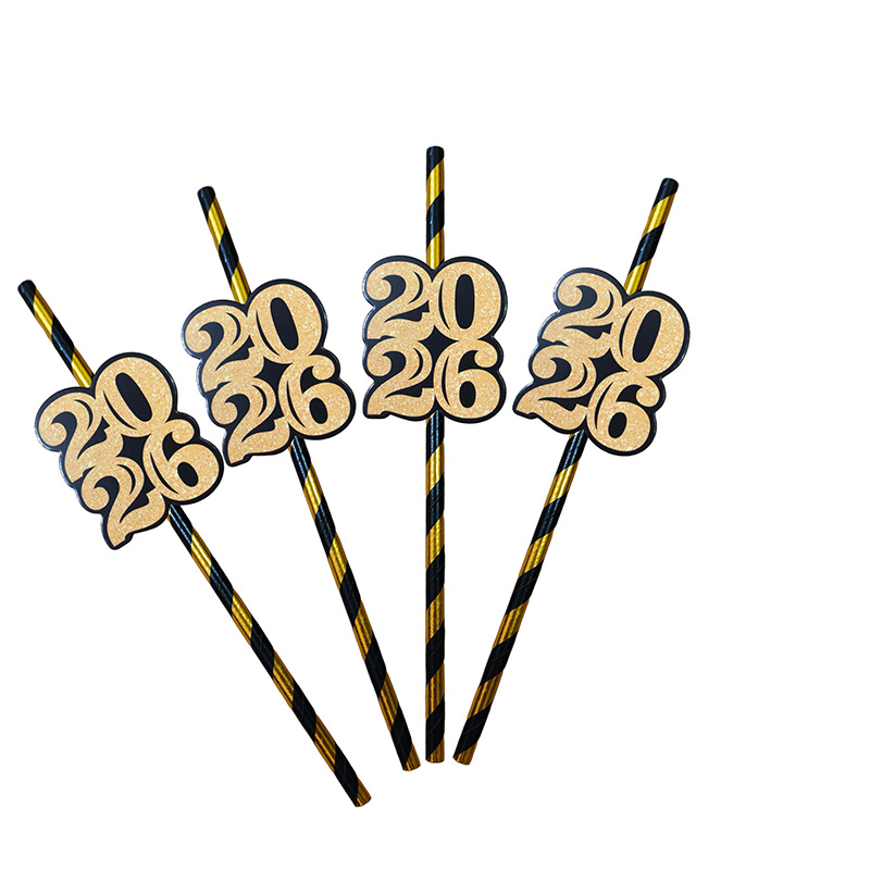 Cross-border 2026 tarjeta digital de oro negro paja de papel de fiesta desechable paja de postre cóctel paja