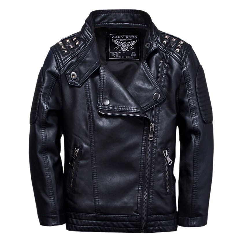 Chaqueta de cuero para niños con diseño de remaches, chaqueta de cuero PU, nuevo estilo coreano de primavera y otoño, corte ajustado, comercio exterior transfronterizo, venta caliente, en stock, venta al por mayor.