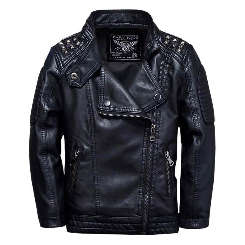 Детская кожаная куртка с заклепками, куртка из искусственной кожи, новая весенне-осенняя модель в корейском стиле, приталенный крой, для международной торговли, хит продаж, в наличии, оптом.