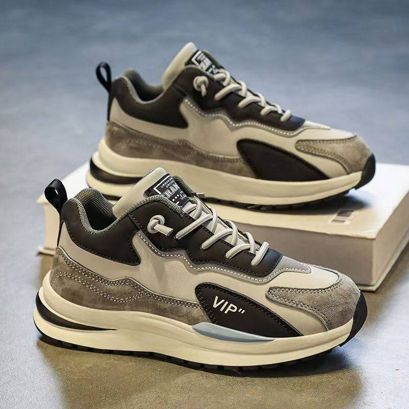 Giày thể thao nam da lì phối lưới đế dày kiểu sneaker thường ngày — H102 màu be, H102 màu trắng, H102 màu xám