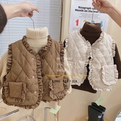 Girls' autumn and winter clothing baby vest outer wear new spring and autumn children's lace vest thickened warm clothes versatile