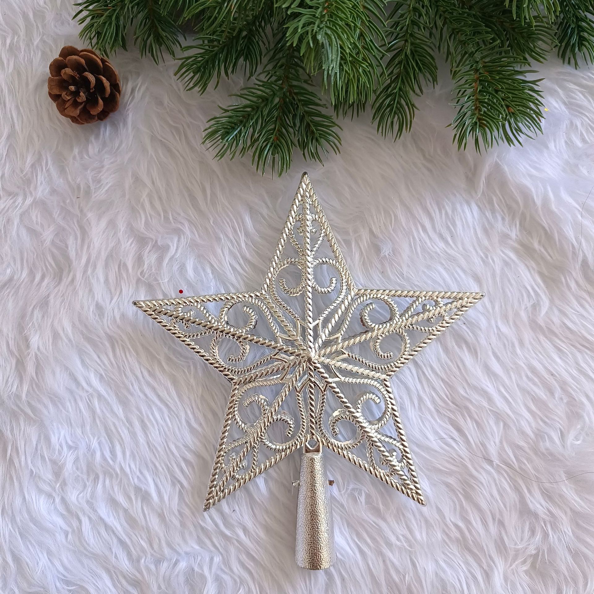Estrella de cinco puntas brillante de plástico para la cima del árbol, adornos y colgantes navideños pequeños
