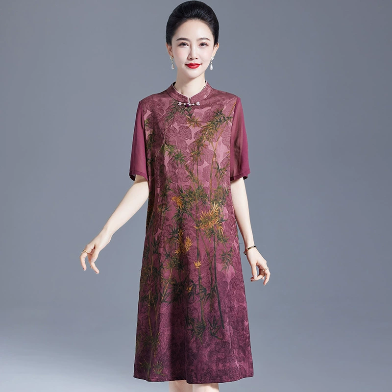 Женское шелковое платье Hengyuanxiang Mulberry, новое летнее высококачественное модное утягивающее платье в национальном стиле для мам среднего и пожилого возраста.