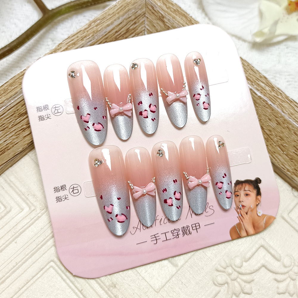 Lazo, diamante, ojo de gato, pegatina de uñas, sal marina, leopardo pequeño, armadura de vestir hecha a mano, 10 piezas, titiritas, manicura francesa
