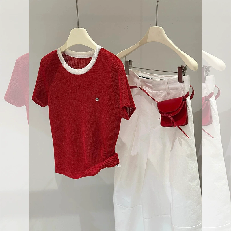 Женская футболка с короткими рукавами и круглым вырезом на правое плечо Dopamine, красная, лето 2025, супер красивый, уникальный и красивый топ