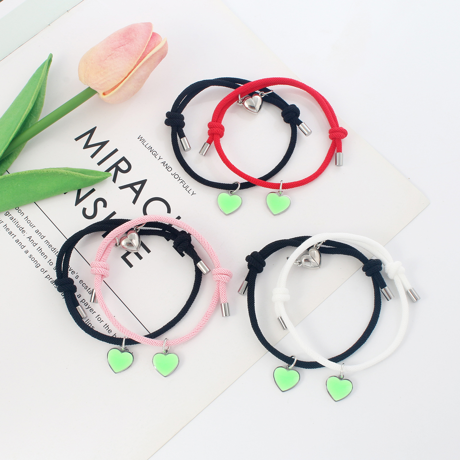 Fashion Heart Shape Alloy Mixed materials Handmade Unisex Bracelets 1 Pair