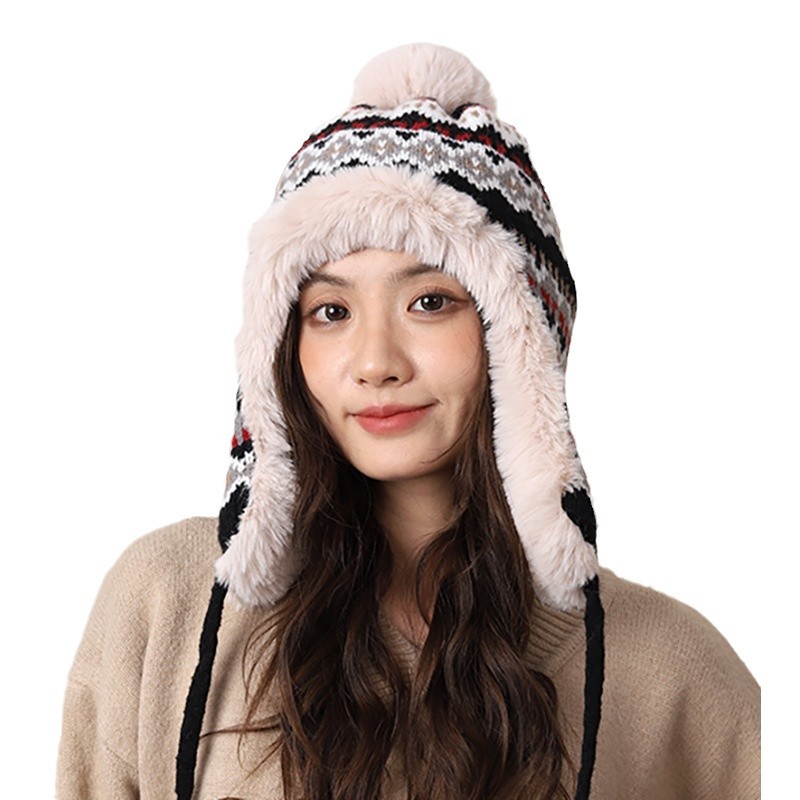 Knitted women in autumn winter, thickened warm, highlighting face and small ear protection, plush for cycling, cold_voghion.com