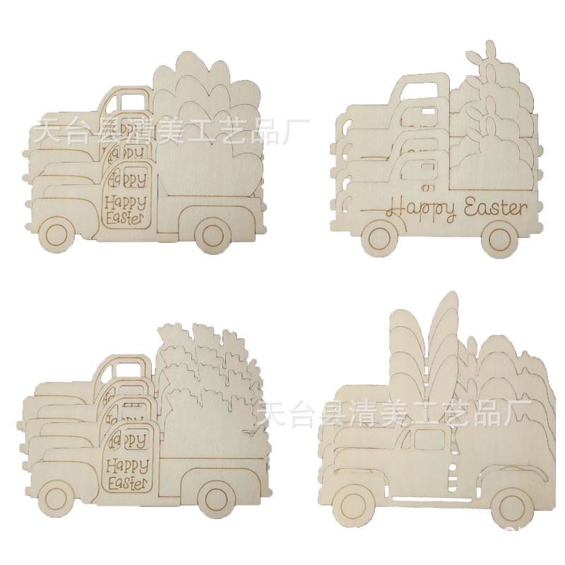32 piezas de Pascua recorte virutas de madera vacaciones sin color camión de madera recorte puerta percha huevo conejo camión