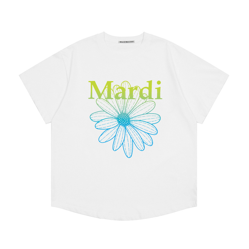 韓国マルディトレンディな半袖フラワープリントゴールドハイシルバー夏ラウンドネック純綿ルーズTシャツトップトレンディ|undefined