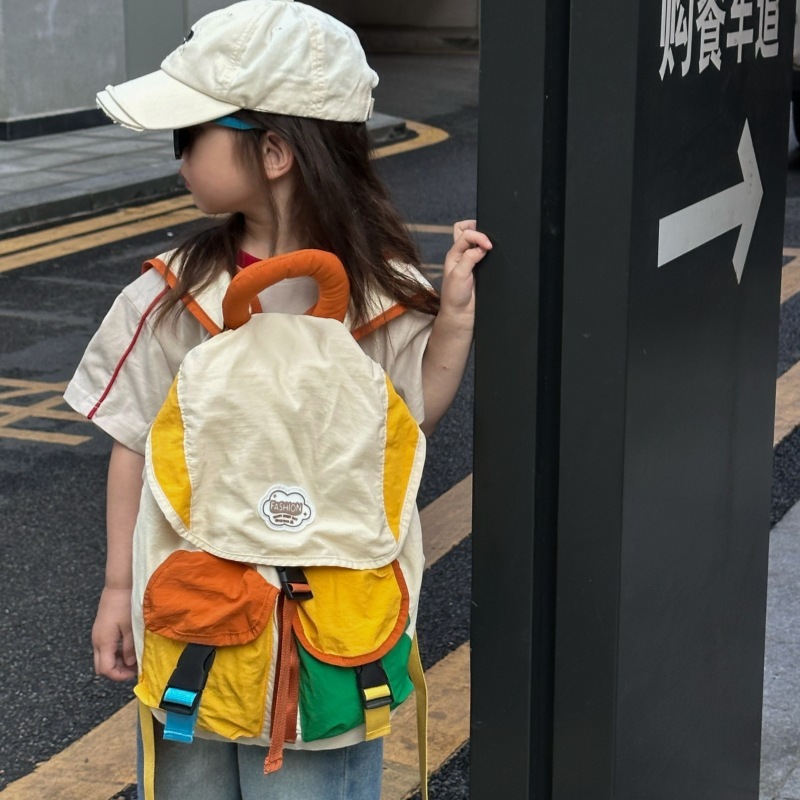 コントラストカラーステッチ親子バックパック男の子と女の子屋外ドーパミン幼稚園バックパック軽量学生スクールバッグ|undefined