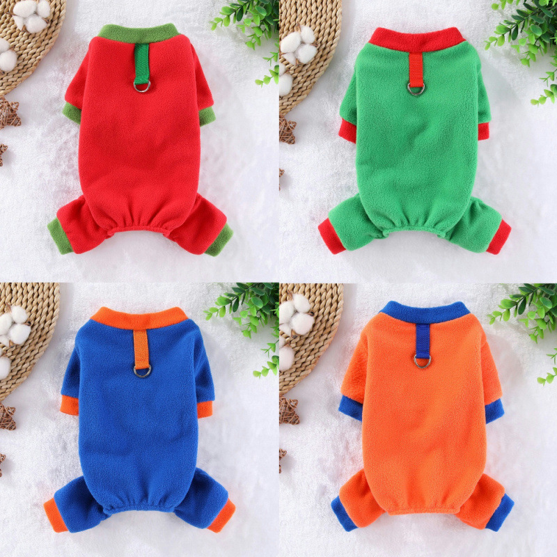 Pet Warm Windproof Polar Fleece Four-Legged Autumn and Winter Puppy Dog ​​Cat Teddy Traction Hoodless Clothing Jumpsuit