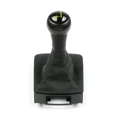 for Porsche GT4 gear shift: Cab and accessories - suede-leather-cover-carbon-fiber-gear-shift-knob-yellow