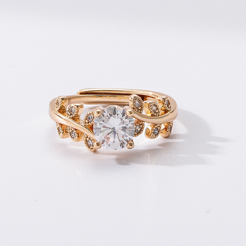 Daily Occasion Copper Material Wholesale Jewelry Elegant Modern Style Leaf Grain Copper Adjustable Ring