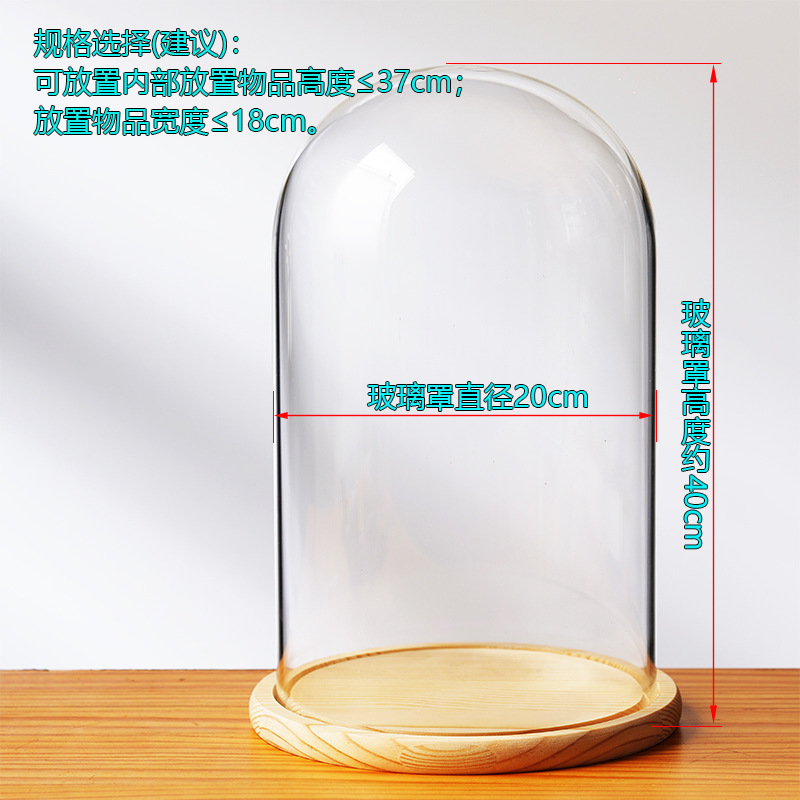 Cubierta cilíndrica de vidrio transparente sin lámpara de madera de estilo inmortal cubierta de polvo de flores hecha a mano decoración creativa de escritorio de bloques