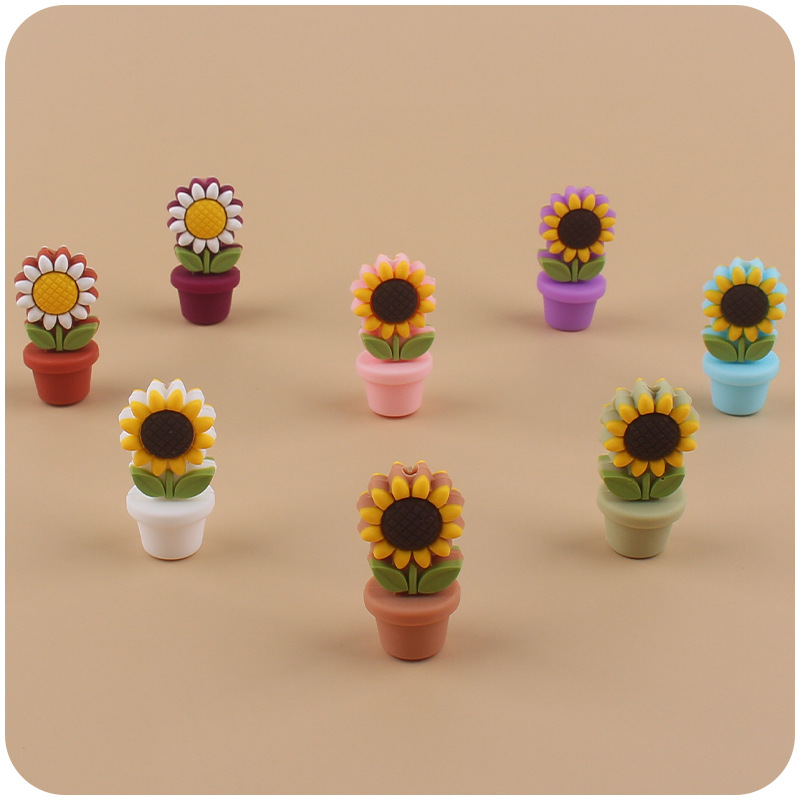 Bebé suministros de dibujos animados girasol silicona maceta mordedor creativo DIY bebé molar pezón cadena mordedor Accesorios