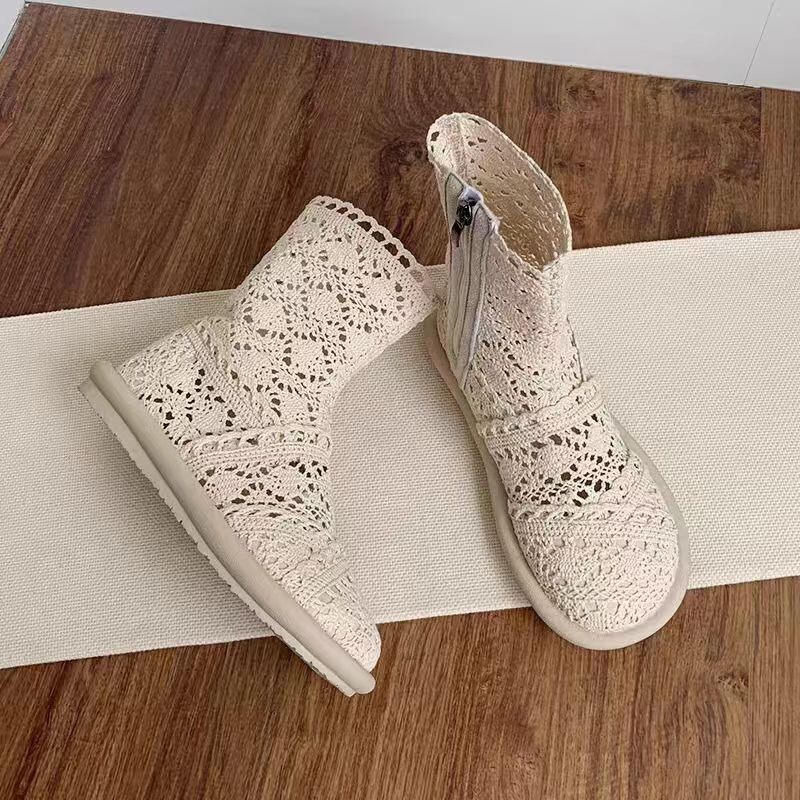 European and American Export New Spring and Summer Flat-Heeled Short Boots Single Boots Flats-Soled Boots Cut Out Mesh Boots Women's Sandals