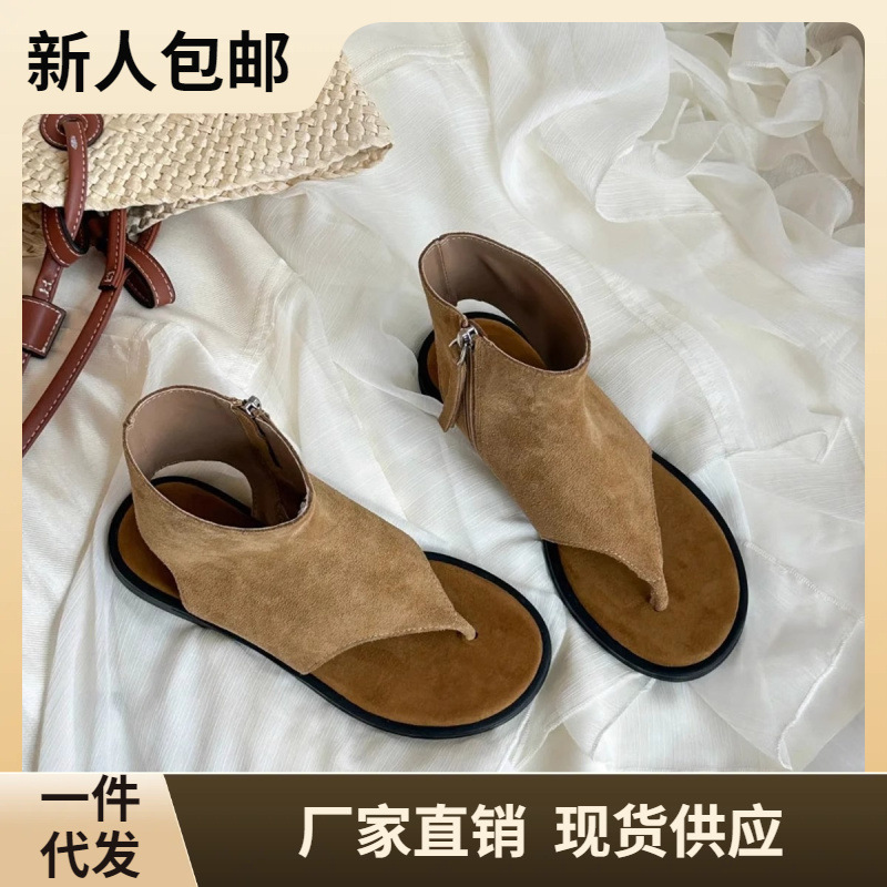 Ready-Made Version ~ Thong Flat Sandals for Women, Flip-Flops for Vacation, Roman Shoes, Retro Fashionable Short Sandals