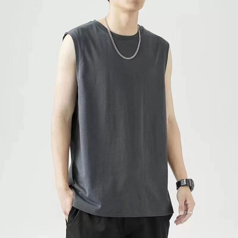 Factory direct vest men's summer outdoor basketball fitness hurdle sports wide shoulder solid color sleeveless round neck shirt