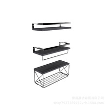 厨房卧室壁挂式墙面置物架带金属框架木质浴室架带储物篮毛巾杆