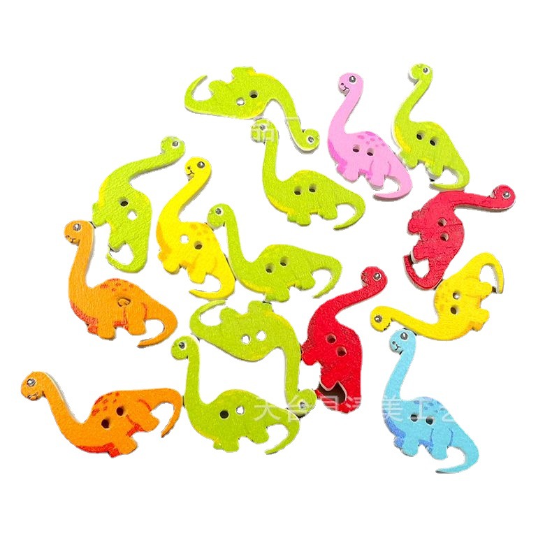 Botones de madera de brachiosaurus de dibujos animados bonitos botones de madera hechos a mano de dinosaurio para niños 50 piezas por paquete