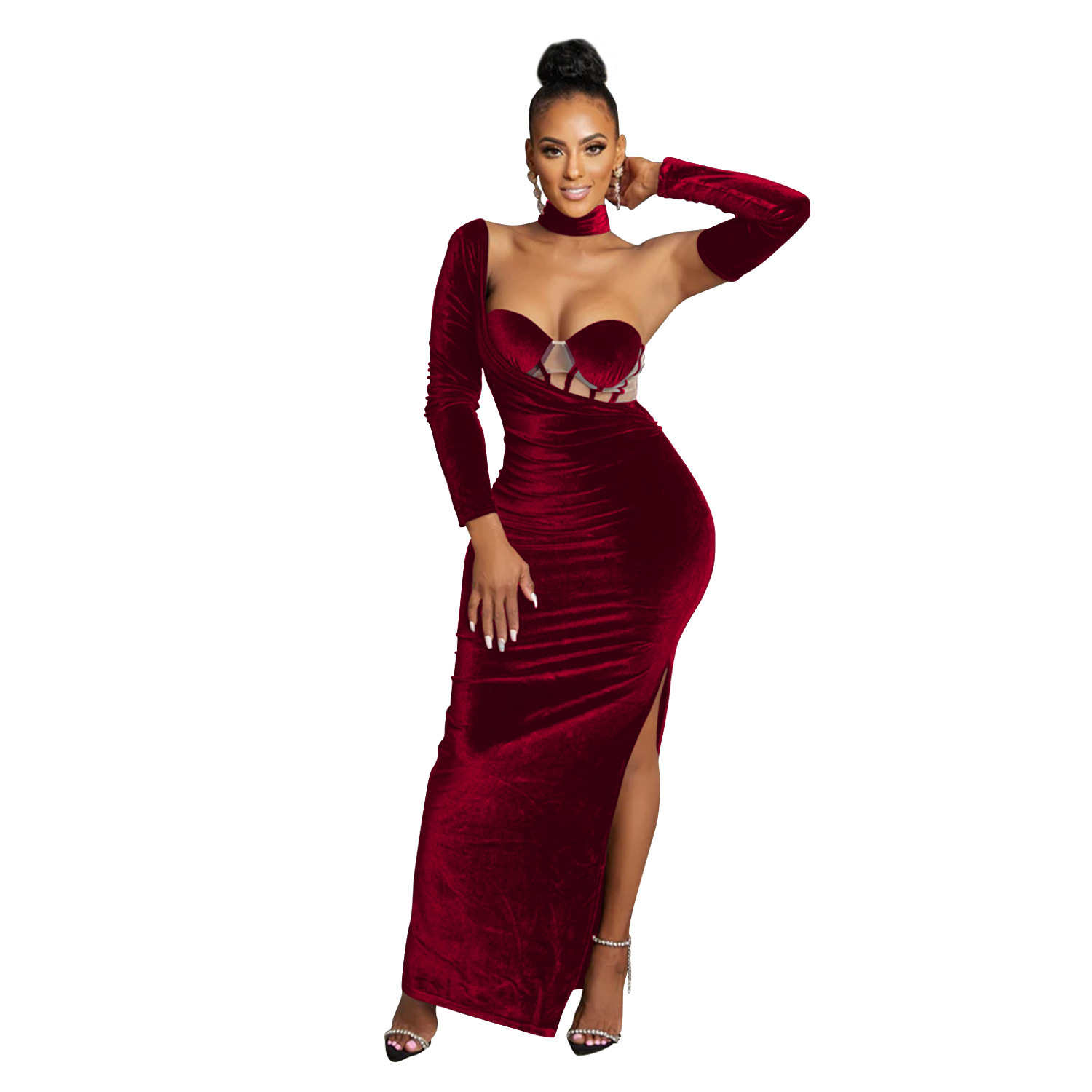 X6652 transfronteriza AliExpress Amazon moda europea y americana de las mujeres de color sólido tubo superior guantes vestido largo vestido image 9