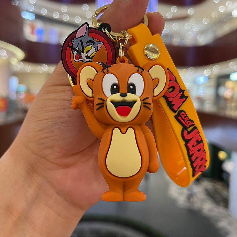 漫画かわいいトムジェリー人形キーホルダーpvcシリコン携帯電話ストラップ自動車キーチェーンペンダント卸売り|undefined