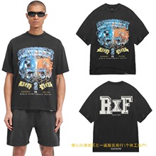 美式足球超级碗联名限定款头盔冰与火字母印花做旧刺绣短袖T恤