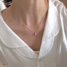 S925纯银天然白紫淡水珍珠吊坠项链气质百搭精致叠戴玫瑰金锁骨链