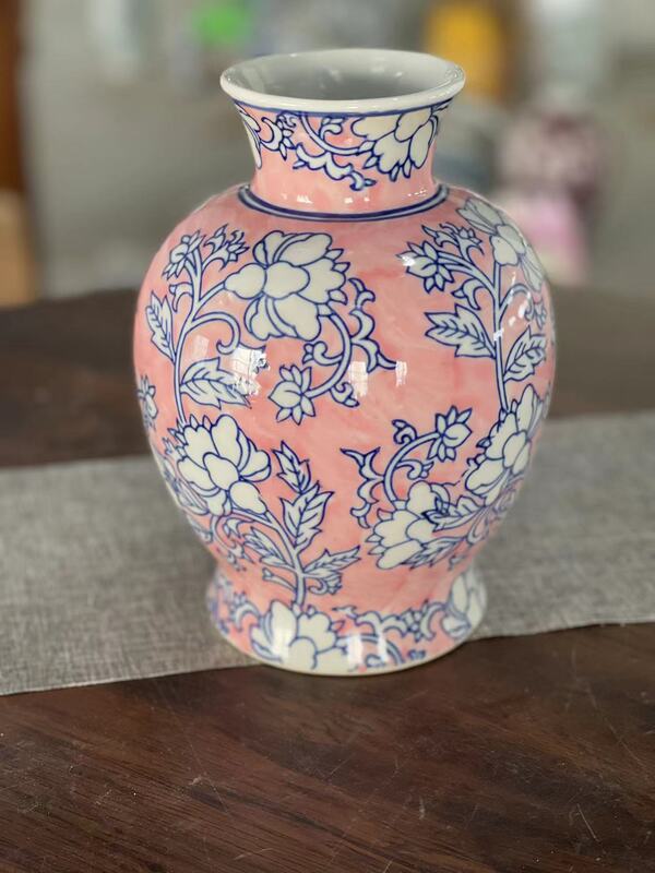 新しい中国風のパステルセラミック花瓶青と白の磁器リビングルーム玄関フラワーアレンジメントデスクトップホーム装飾牡丹花瓶|undefined