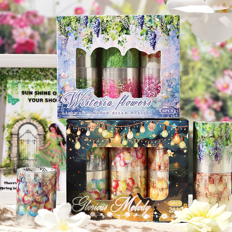 Luz y sombra tejida sueño transparente impermeable pet cinta adhesiva caja diy diario