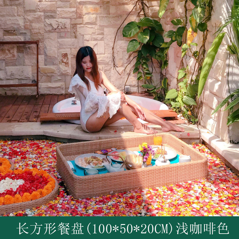 Té de la tarde de celebridades de Internet, cesta de ratán, bandeja de desayuno flotante de agua de Bali, bandeja flotante de la piscina de la villa del hotel