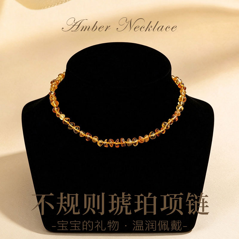Amber Jewelry Irregular Amber Necklace Baltic Sea Irregular Beads Knotted Necklace Wholesale