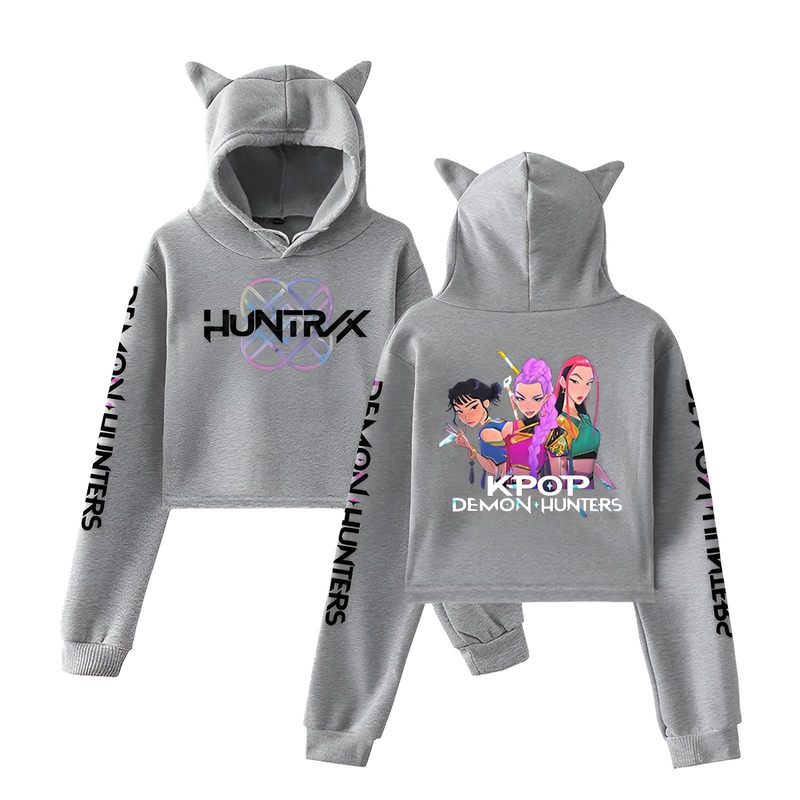 2025跨境新品KPop Demon Hunters欧美时尚猫耳朵露脐卫衣女|undefined