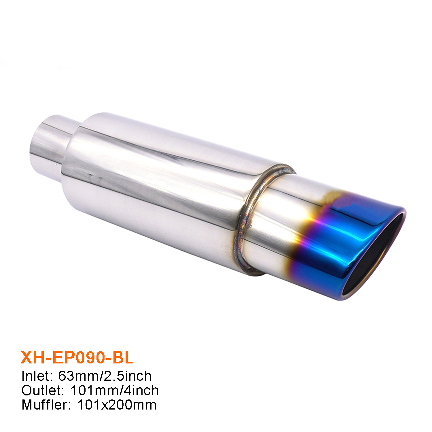 Modificación del coche tubo de escape tambor de cola de acero inoxidable tambor redondo tambor de sonido fila recta Universal con Garganta de cola chapado azul para hornear Azul Plata