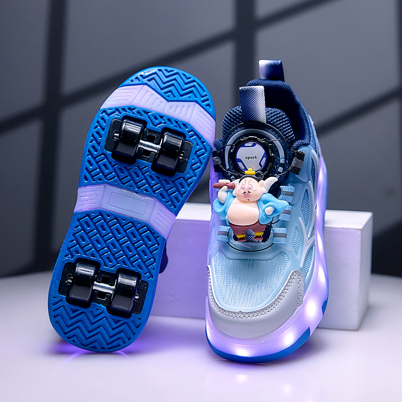 Nezha cuatro ruedas deformación zapatos de ruedas para niños recargables de patinaje de ocho ruedas al por mayor zapatos deportivos para niños