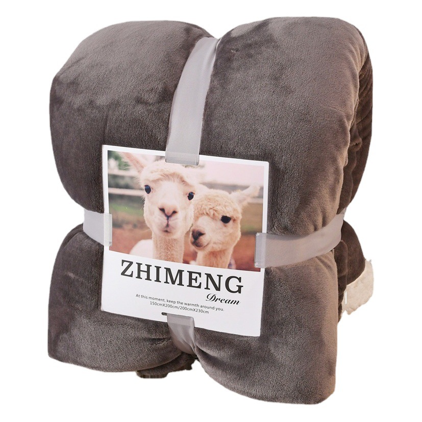 Directo de fábrica de doble capa de lana de cordero manta de franela engrosada coral polar manta de color sólido impreso LOGO al por mayor