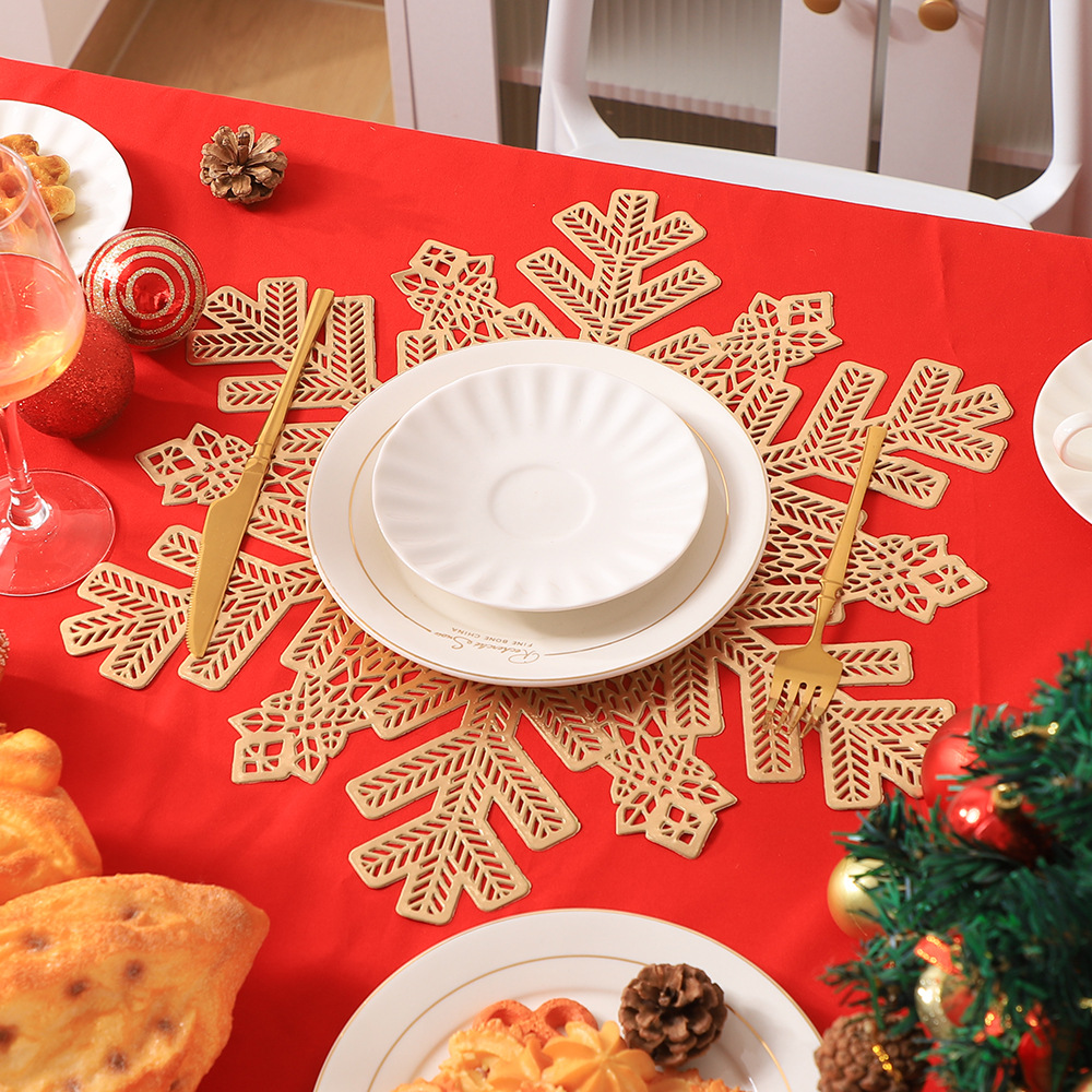 Calo de nieve de invierno elemento de Navidad almohadilla de mesa roja dorada almohadilla de mesa de aire almohadilla de mesa de comedor