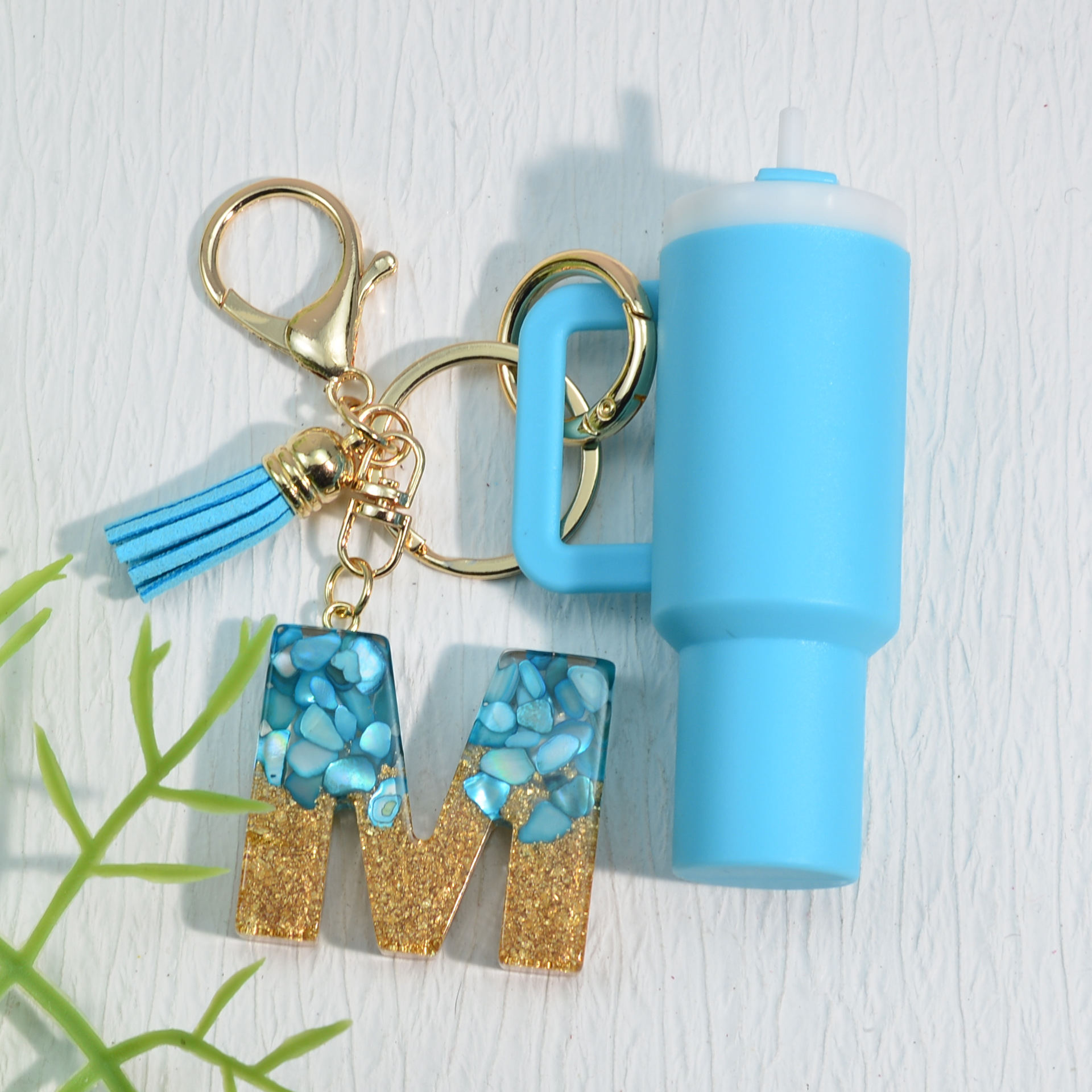 Stanley Stanley Keychain Pendant Blue Gold Foil Stone Keychain Can Put Lipstick