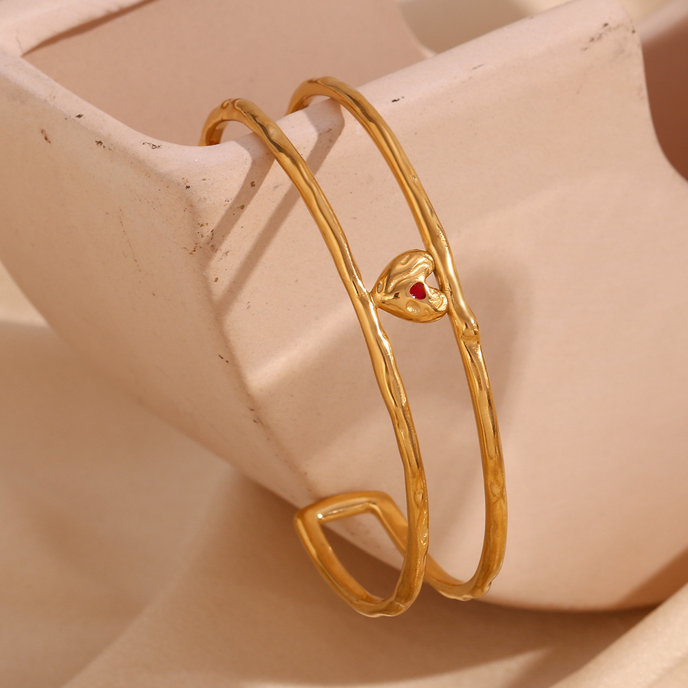 Gold Color Enamel Heart Open Stainless Steel Bracelet